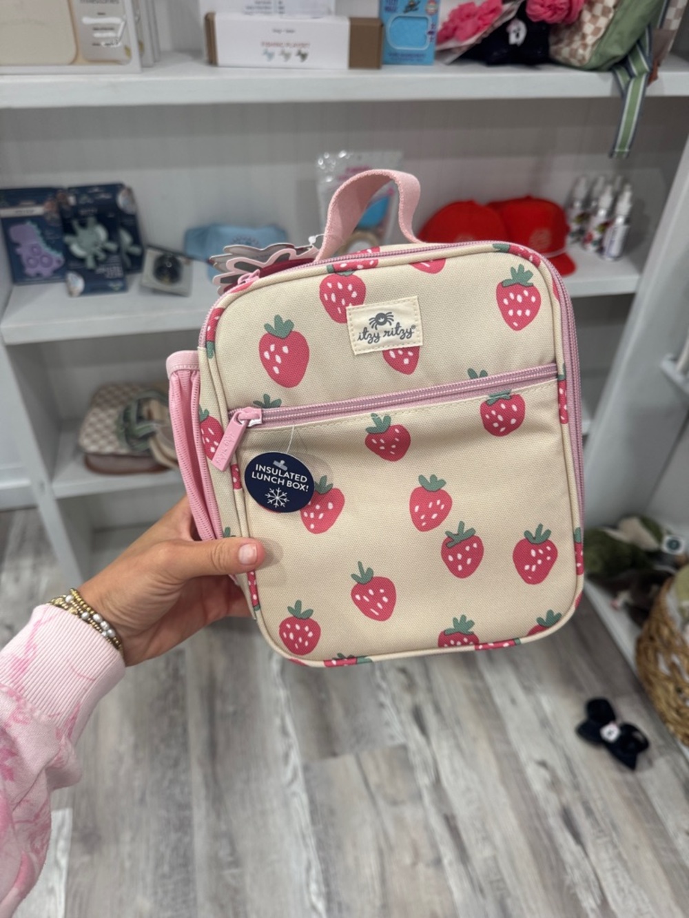 Itzy Ritzy Strawberry Insulated Cream & Pink Lunch Bag